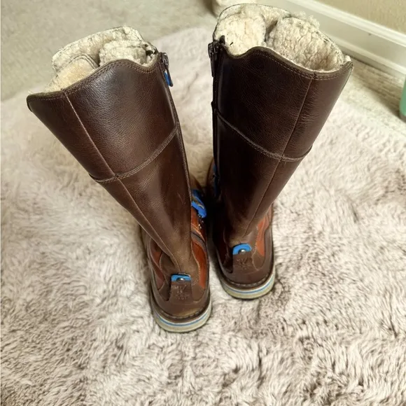 Brown Leather Boots with Blue Laces