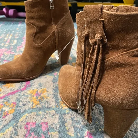 Brown suede fringe western bootie