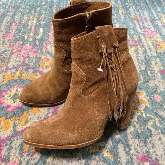 Brown suede fringe western bootie