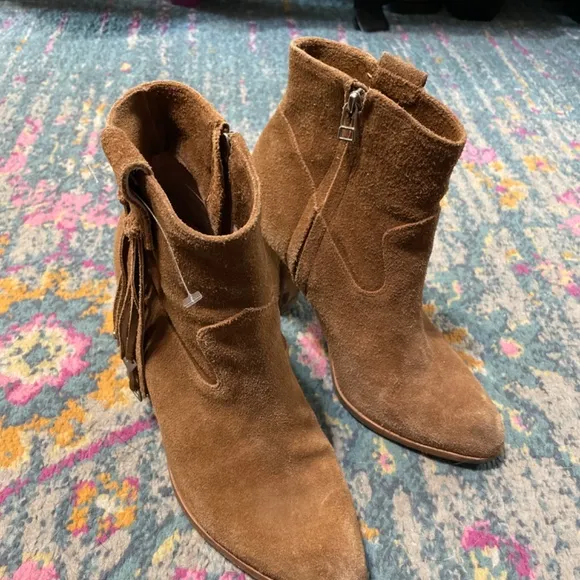 Brown suede fringe western bootie