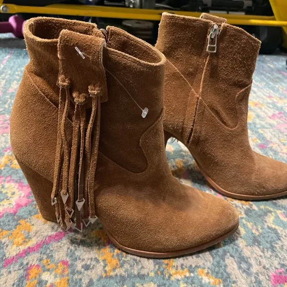 Brown suede fringe western bootie