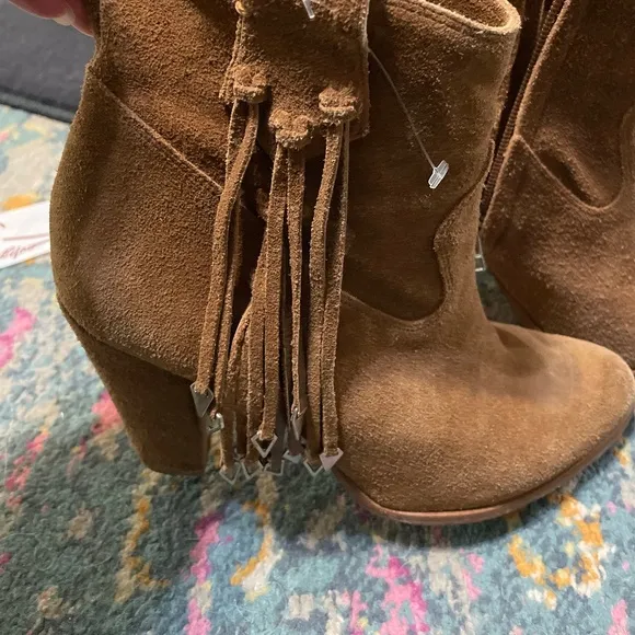 Brown suede fringe western bootie