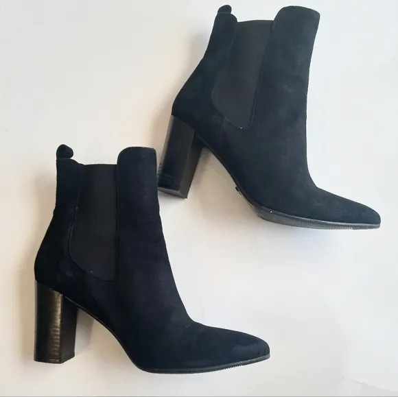 Buffalo London black suede ankle Boots block heel size 40 EUC