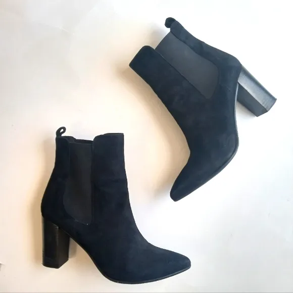 Buffalo London black suede ankle Boots block heel size 40 EUC