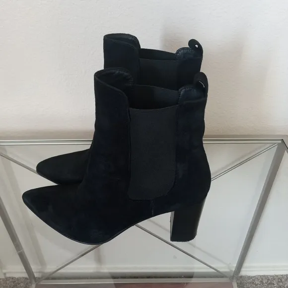 Buffalo London black suede ankle Boots block heel size 40 EUC