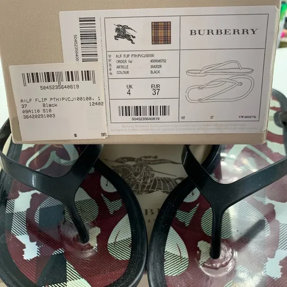 Burberry Heart Logo Flip Flop Thong Sandals Sz 6.5 Excellent Condition B…
