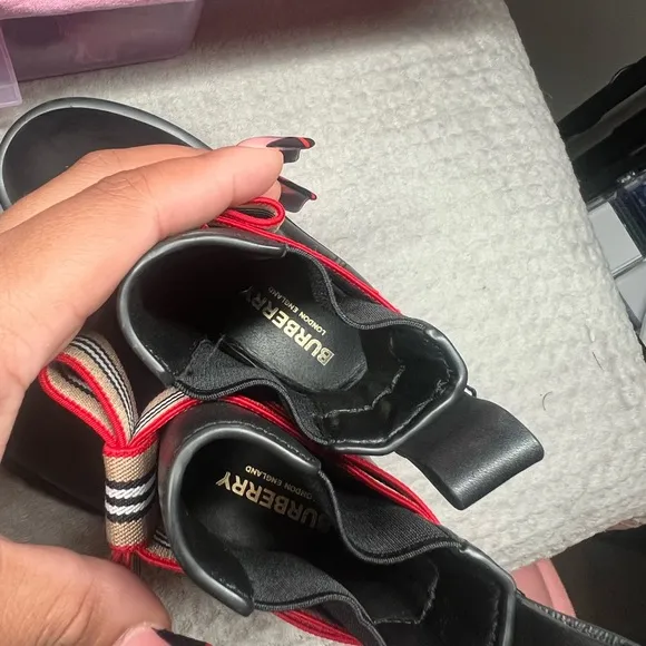 Burberry Kids Black Boots with Red and Beige Accents