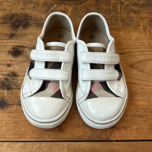 BURBERRY Unisex Toddler White Nova Check Sneakers Casual Shoes Velcro 26 OR 8.5