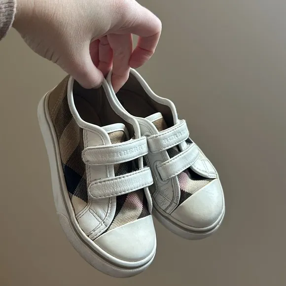 BURBERRY Unisex Toddler White Nova Check Sneakers Casual Shoes Velcro 26 OR 8.5