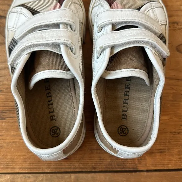 BURBERRY Unisex Toddler White Nova Check Sneakers Casual Shoes Velcro 26 OR 8.5