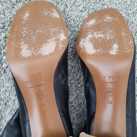 By Far Elegant Sofia Black Leather Heel Ankle Boots Size 38