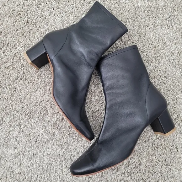 By Far Elegant Sofia Black Leather Heel Ankle Boots Size 38