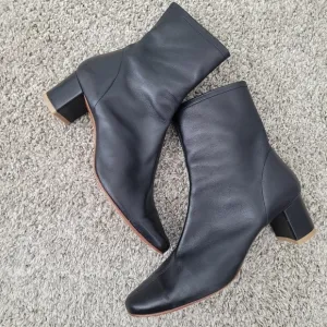 By Far Elegant Sofia Black Leather Heel Ankle Boots Size 38