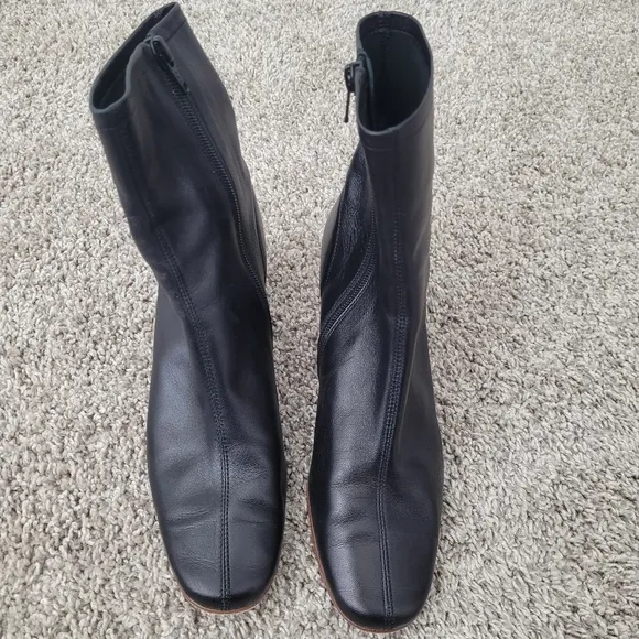By Far Elegant Sofia Black Leather Heel Ankle Boots Size 38
