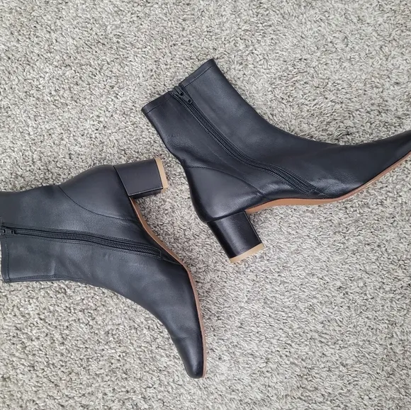 By Far Elegant Sofia Black Leather Heel Ankle Boots Size 38