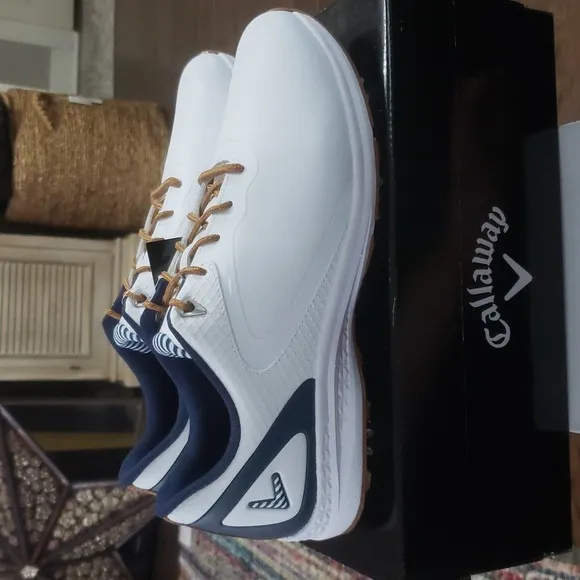 Callaway Womens Coronado Golf White And Navy Waterproof Spike Shoe BN 11W