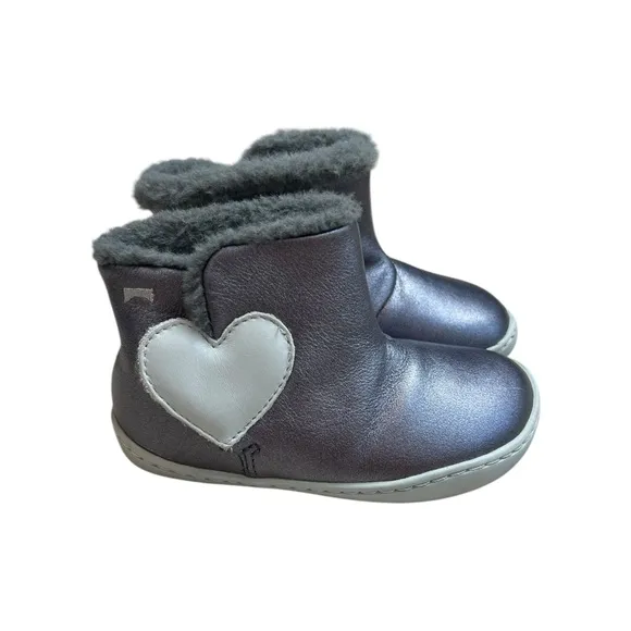 Camper Peu Barefoot Shoes Boots Walkers Metallic Leather Heart Fur Lined Size 25