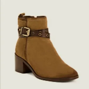 CARMELA brown Ankle Boots with Gold Tone Buckles SIZE 8/8.5 SUEDE brand new