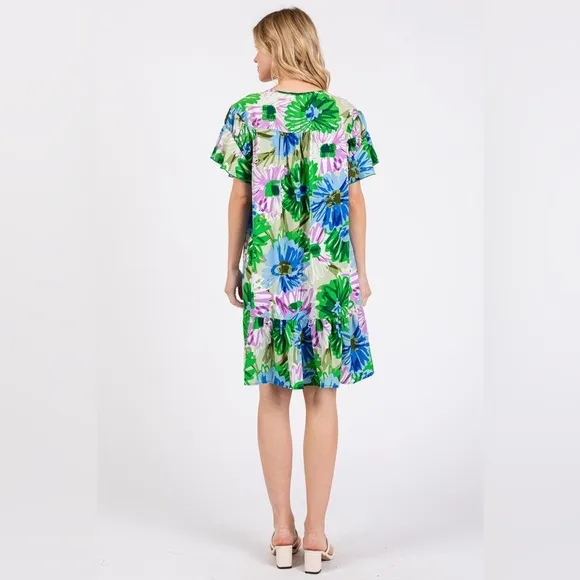 Ces Femme Floral Ruffled Short Sleeve Dress
