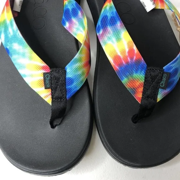 Chaco Men's New w/Box Chillos Flip Flop Sandals in Dark Tie Dye Rainbow Size 10