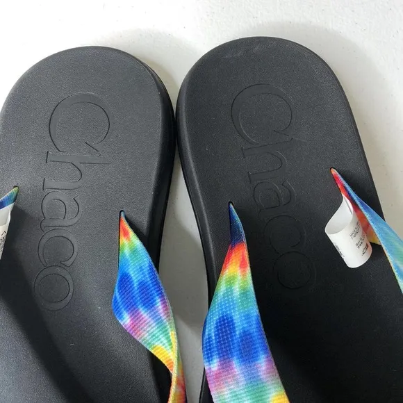 Chaco Men's New w/Box Chillos Flip Flop Sandals in Dark Tie Dye Rainbow Size 10
