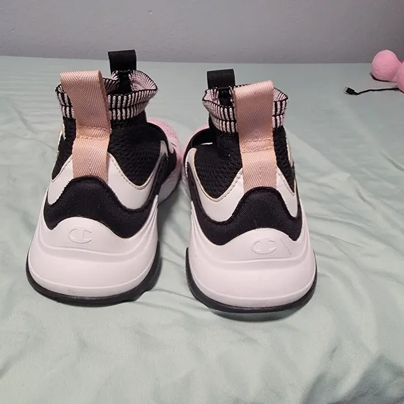 Champion Pink Black Athletic Shoes Sock-Like Design