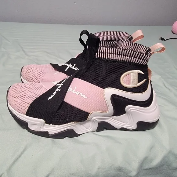 Champion Pink Black Athletic Shoes Sock-Like Design