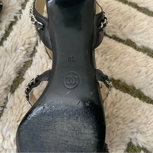 CHANEL Black Chain Strap Sandals