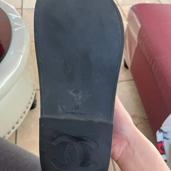 Chanel Black Sandals with Gold Accents