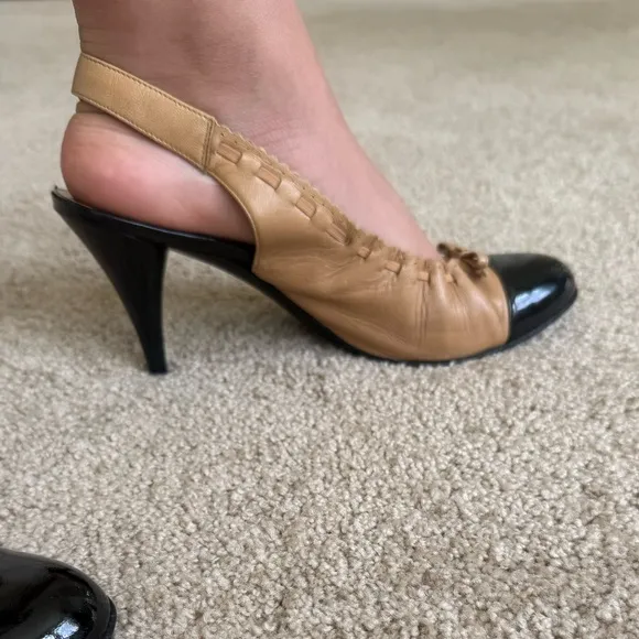 CHANEL slingback CC bow accent high heel