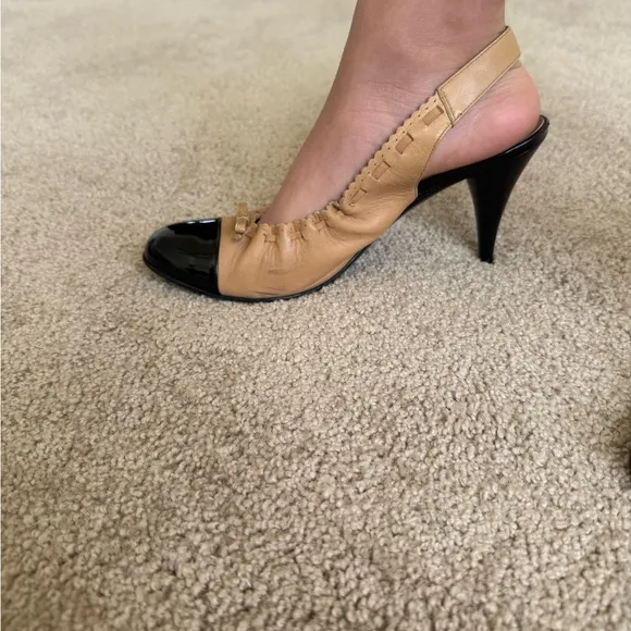 CHANEL slingback CC bow accent high heel