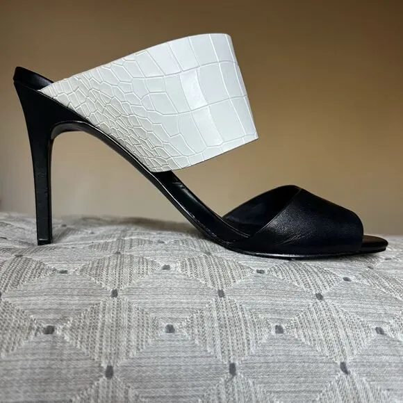Charles By Charles David Black &amp; White Slide Stiletto Heeled Sandal Women 10