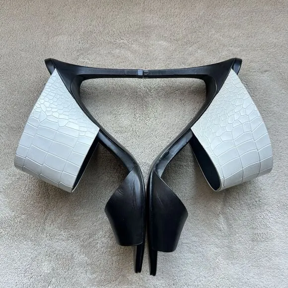 Charles By Charles David Black &amp; White Slide Stiletto Heeled Sandal Women 10