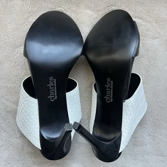 Charles By Charles David Black &amp; White Slide Stiletto Heeled Sandal Women 10