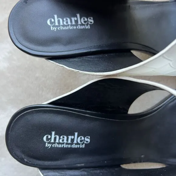 Charles By Charles David Black &amp; White Slide Stiletto Heeled Sandal Women 10
