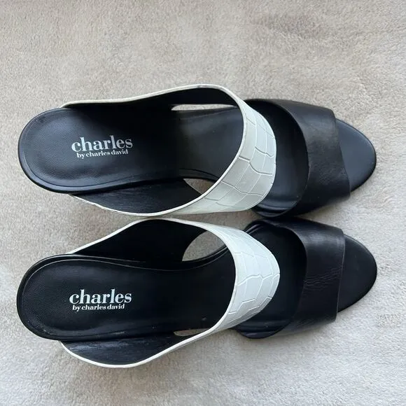 Charles By Charles David Black &amp; White Slide Stiletto Heeled Sandal Women 10