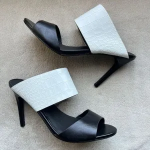 Charles By Charles David Black &amp; White Slide Stiletto Heeled Sandal Women 10