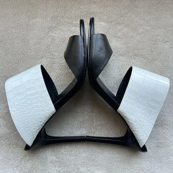 Charles By Charles David Black &amp; White Slide Stiletto Heeled Sandal Women 10