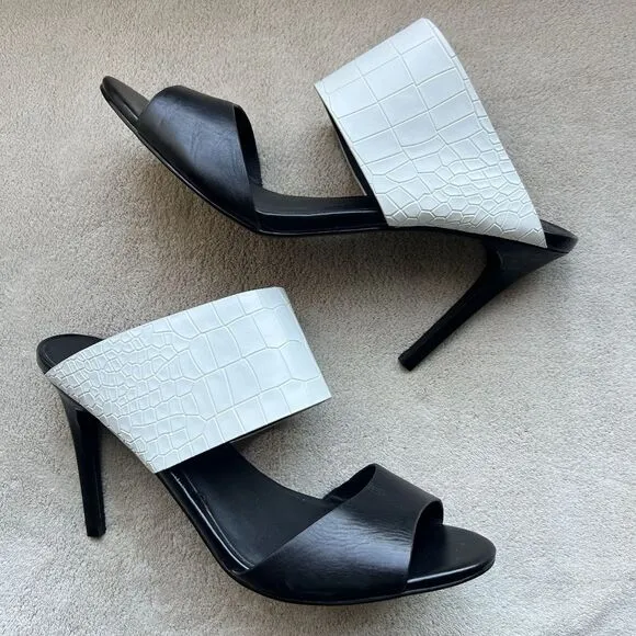 Charles By Charles David Black &amp; White Slide Stiletto Heeled Sandal Women 10