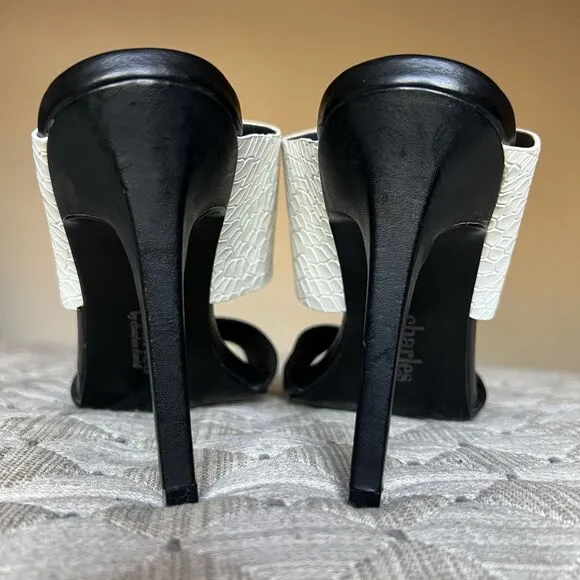 Charles By Charles David Black &amp; White Slide Stiletto Heeled Sandal Women 10