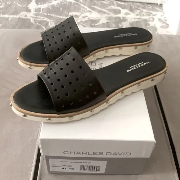 Charles David Space Perforated Studded Slide Sandals size 10 US/ 41 EU