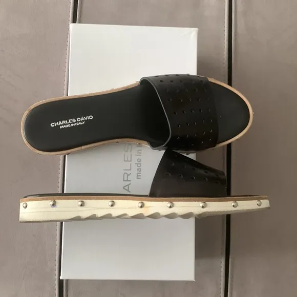 Charles David Space Perforated Studded Slide Sandals size 10 US/ 41 EU
