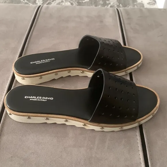 Charles David Space Perforated Studded Slide Sandals size 10 US/ 41 EU