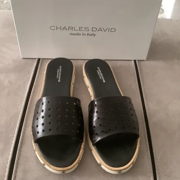 Charles David Space Perforated Studded Slide Sandals size 10 US/ 41 EU