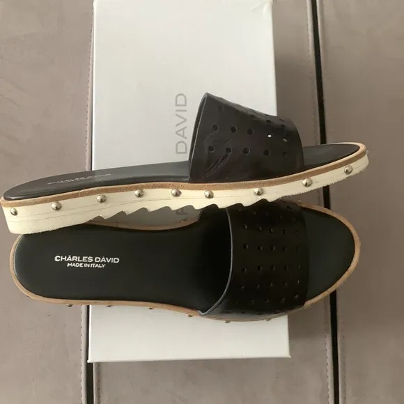 Charles David Space Perforated Studded Slide Sandals size 10 US/ 41 EU
