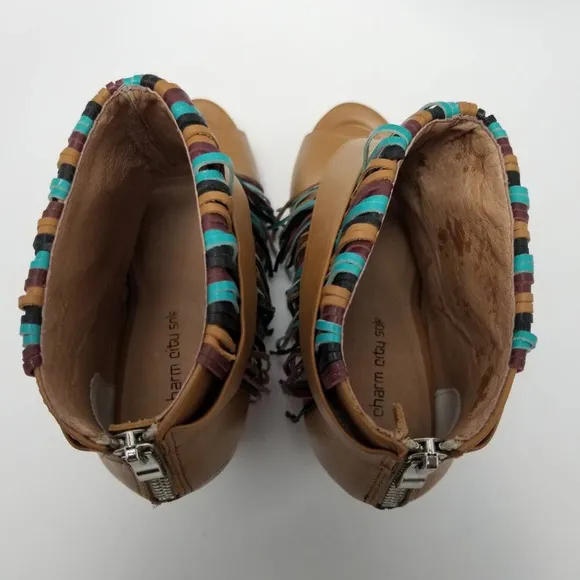 Charm City Sole Womens Fringe Platform Heel Ankle Booties Peep Toe Size 8