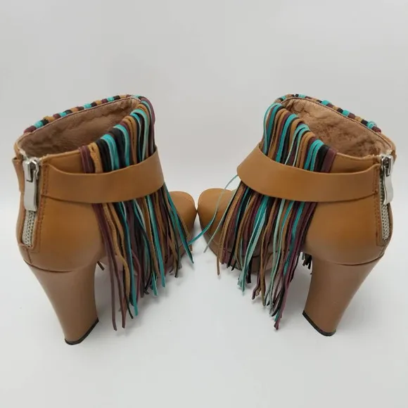 Charm City Sole Womens Fringe Platform Heel Ankle Booties Peep Toe Size 8