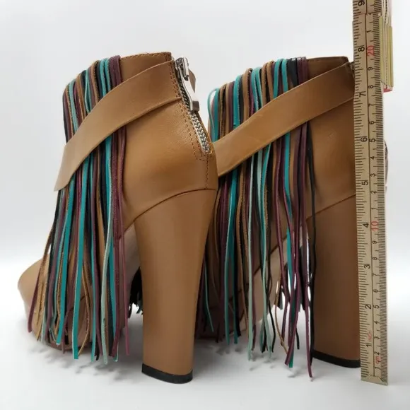 Charm City Sole Womens Fringe Platform Heel Ankle Booties Peep Toe Size 8