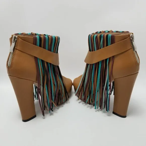 Charm City Sole Womens Fringe Platform Heel Ankle Booties Peep Toe Size 8