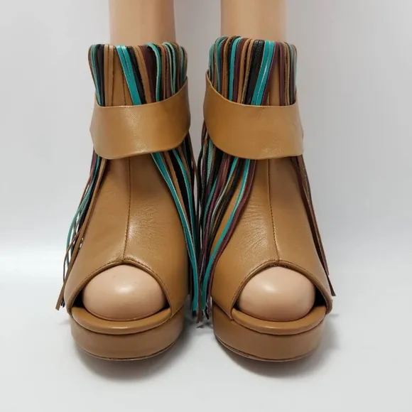 Charm City Sole Womens Fringe Platform Heel Ankle Booties Peep Toe Size 8